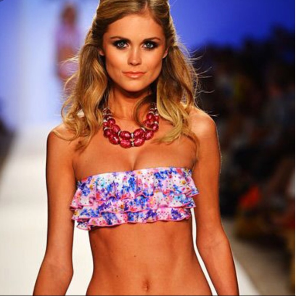 Luli Fama Crystalized Ruffle Bandeau Bikini Top